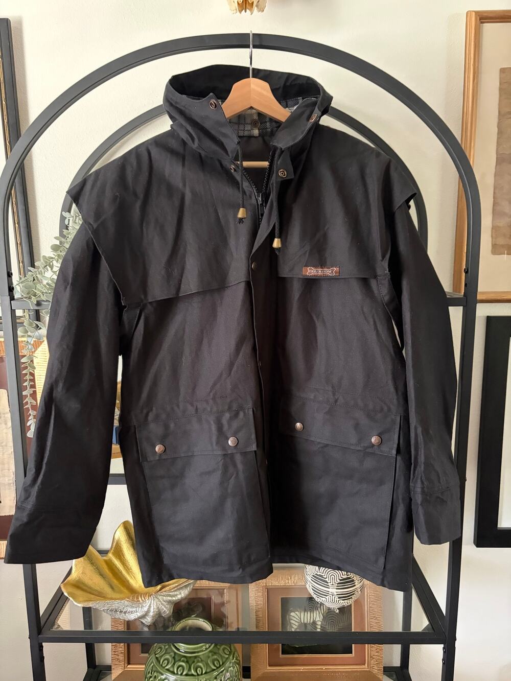 Driza-Bone Bushman Jacket Mens Small Black Oilskin Waxed Cotton Australia